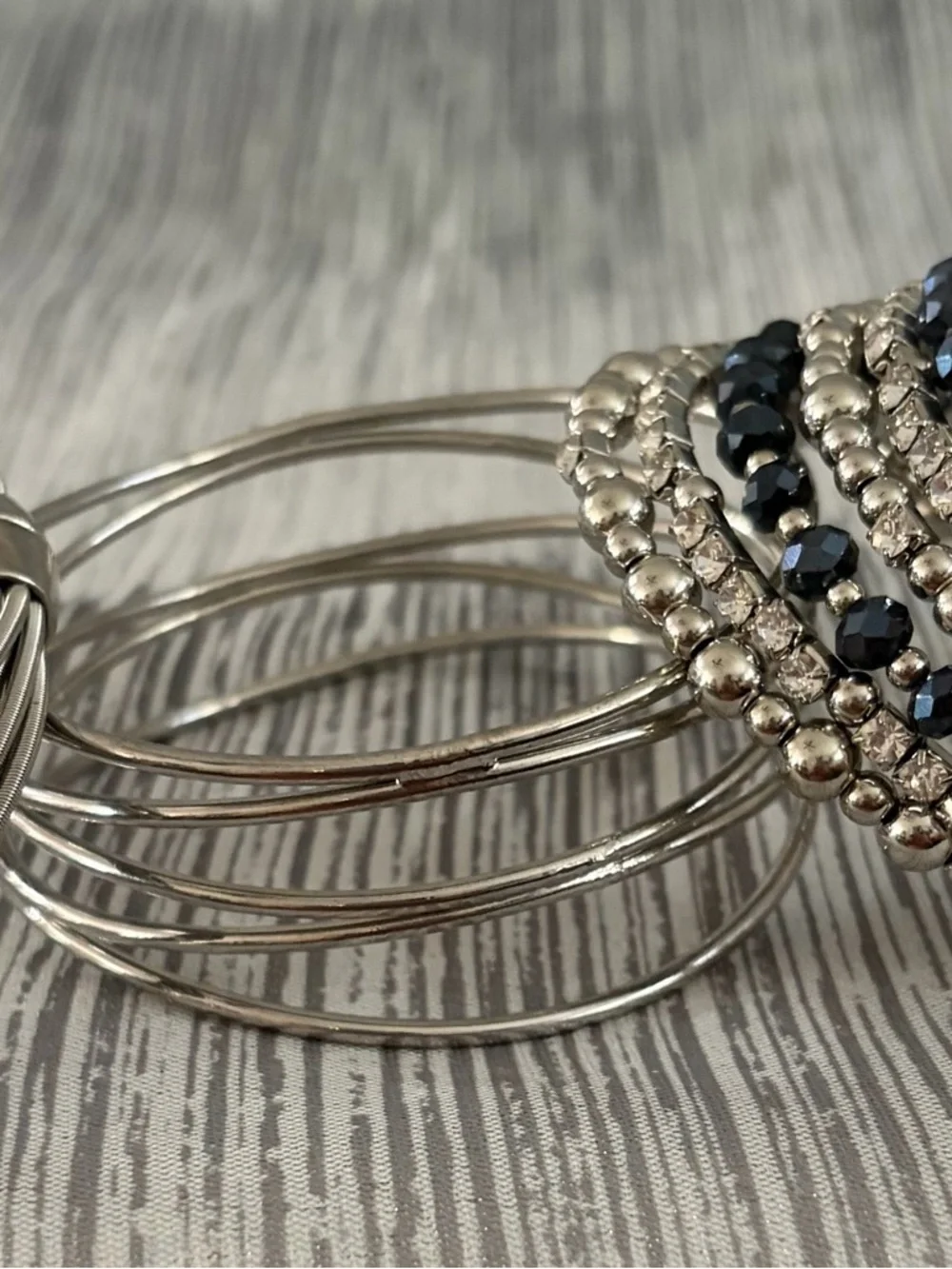 Silver and Navy Beaded Women's Bracelet Set